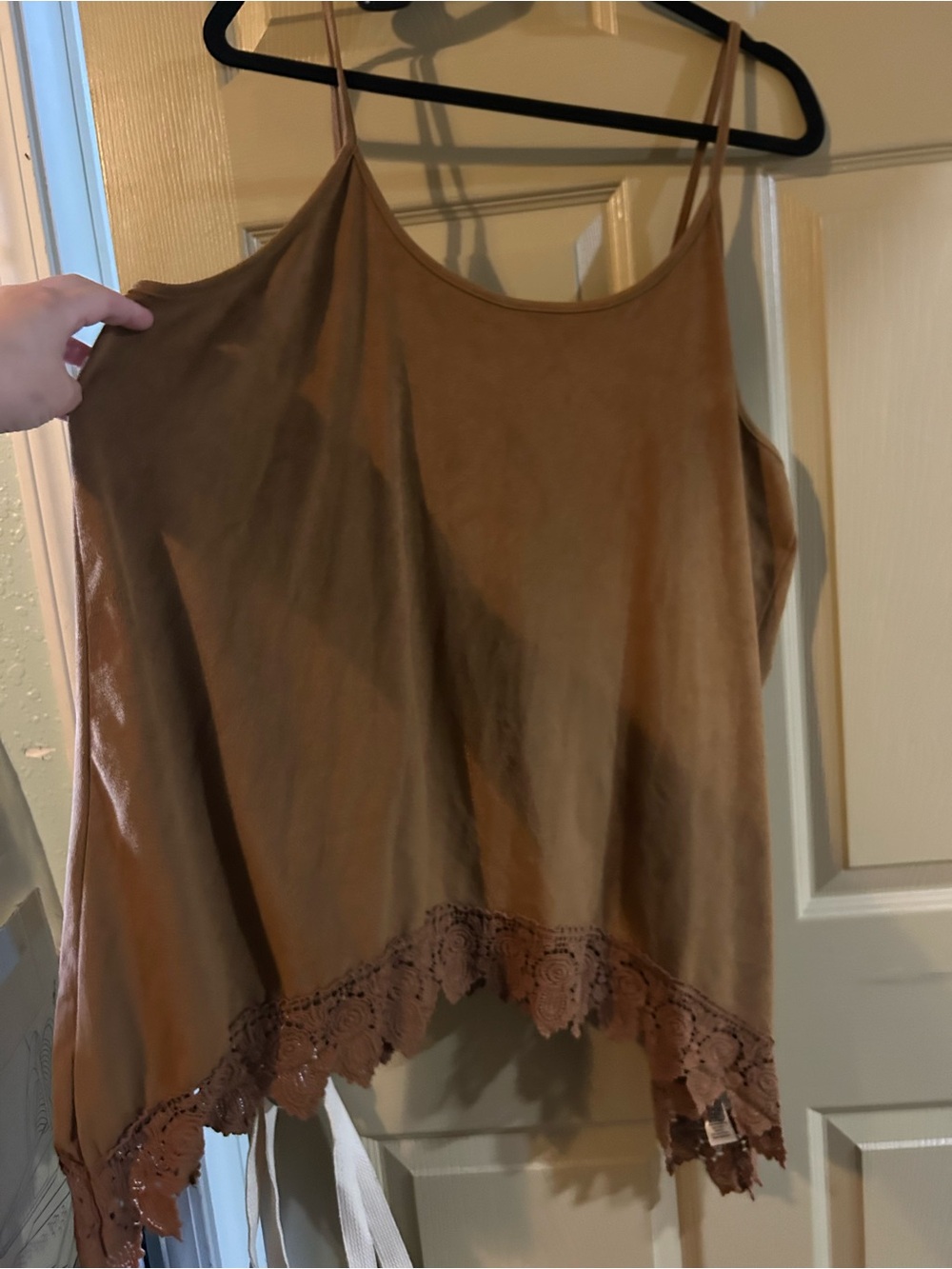 Women's Brown Suede with Crotchet-Hem Camisole Top size 2x